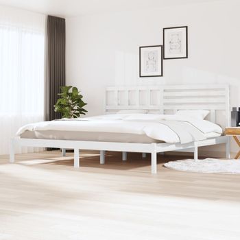 Cama Matrimonial | Cama Para Adultos | Estructura De Cama De Madera Maciza Blanca 180x200 Cm Cfw106745