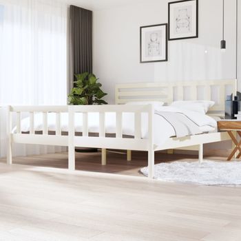 Cama Matrimonial | Cama Para Adultos | Estructura De Cama De Madera Maciza Blanca 200x200 Cm Cfw921647