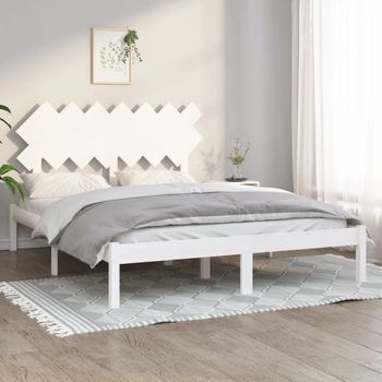 Cama Matrimonial | Cama Para Adultos | Estructura De Cama Madera Maciza King Size Blanca 150x200 Cm Cfw310998