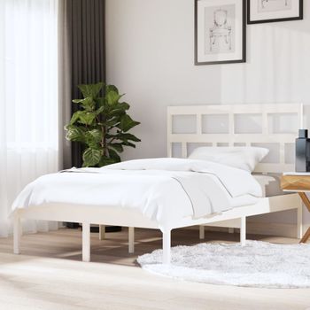 Cama Matrimonial | Cama Para Adultos | Estructura De Cama Madera Maciza Blanca King Size 150x200 Cm Cfw505092