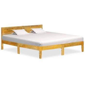 Cama Matrimonial | Cama Para Adultos | Estructura De Cama De Madera Maciza De Mango 140 Cm Cfw456955