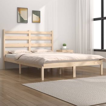 Cama Matrimonial | Cama Para Adultos | Estructura De Cama De Madera Maciza De Pino 140x190 Cm Cfw847794