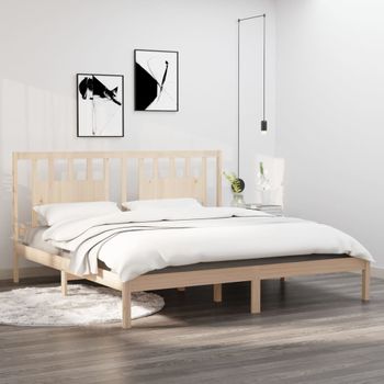 Cama Matrimonial | Cama Para Adultos | Estructura De Cama De Madera Maciza De Pino 200x200 Cm Cfw258884