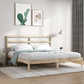 Cama Matrimonial | Cama Para Adultos | Estructura De Cama De Madera Maciza De Pino 200x200 Cm Cfw261187