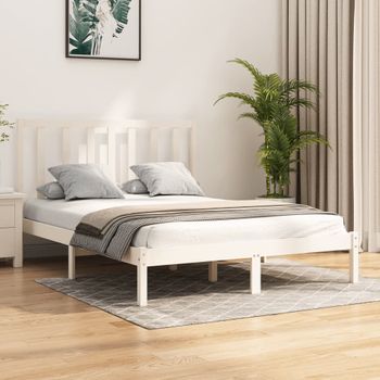 Cama Matrimonial | Cama Para Adultos | Estructura De Cama De Madera Maciza De Pino Blanca 140x190 Cm Cfw188412