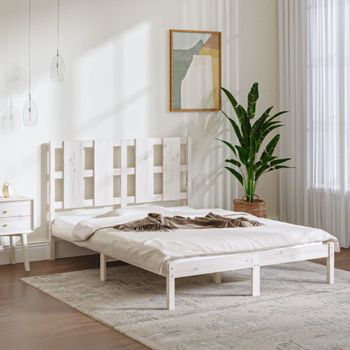 Cama Matrimonial | Cama Para Adultos | Estructura De Cama De Madera Maciza De Pino Blanca 140x190 Cm Cfw751873