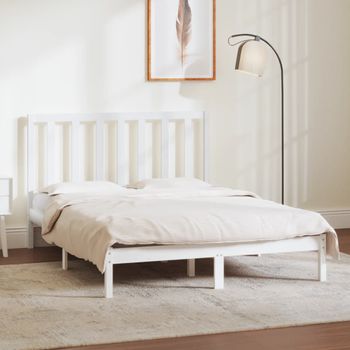 Cama Matrimonial | Cama Para Adultos | Estructura De Cama De Madera Maciza De Pino Blanca 140x190 Cm Cfw116999