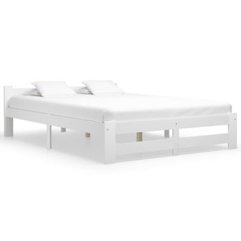 Cama Matrimonial | Cama Para Adultos | Estructura De Cama De Madera Maciza De Pino Blanca 140x200 Cm Cfw472918