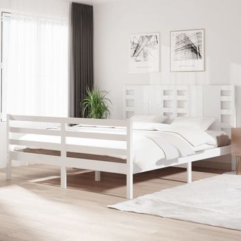 Cama Matrimonial | Cama Para Adultos | Estructura De Cama De Madera Maciza De Pino Blanca 160x200 Cm Cfw773564