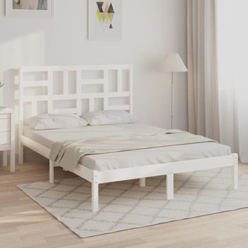 Cama Matrimonial | Cama Para Adultos | Estructura De Cama De Madera Maciza De Pino Blanca 160x200 Cm Cfw108949