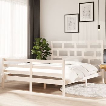 Cama Matrimonial | Cama Para Adultos | Estructura De Cama De Madera Maciza De Pino Blanca 160x200 Cm Cfw743518