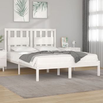 Cama Matrimonial | Cama Para Adultos | Estructura De Cama De Madera Maciza De Pino Blanca 160x200 Cm Cfw215469