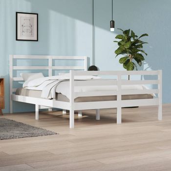 Cama Matrimonial | Cama Para Adultos | Estructura De Cama De Madera Maciza De Pino Blanca 160x200 Cm Cfw883465