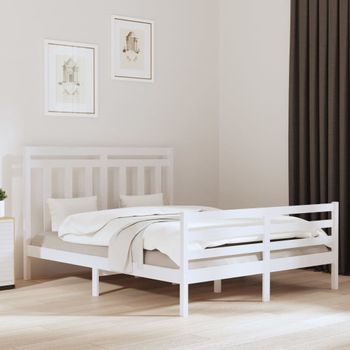 Cama Matrimonial | Cama Para Adultos | Estructura De Cama De Madera Maciza De Pino Blanca 160x200 Cm Cfw206539