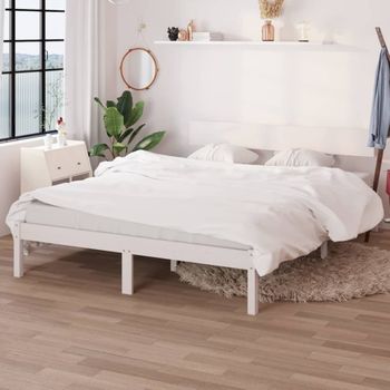 Cama Matrimonial | Cama Para Adultos | Estructura De Cama De Madera Maciza De Pino Blanco 140x190 Cm Cfw748792