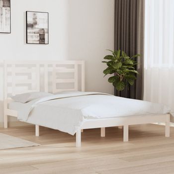 Cama Matrimonial | Cama Para Adultos | Estructura De Cama De Madera Maciza De Pino Blanco 140x190 Cm Cfw909723