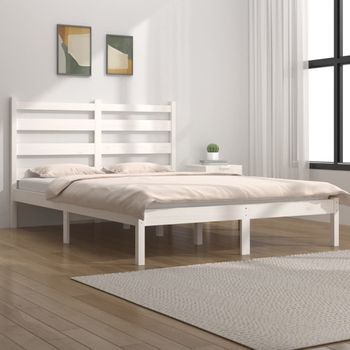 Cama Matrimonial | Cama Para Adultos | Estructura De Cama De Madera Maciza De Pino Blanco 140x190 Cm Cfw126086