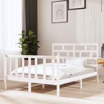 Cama Matrimonial | Cama Para Adultos | Estructura De Cama De Madera Maciza De Pino Blanco 140x190 Cm Cfw435536