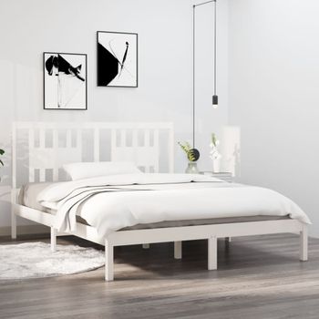 Cama Matrimonial | Cama Para Adultos | Estructura De Cama De Madera Maciza De Pino Blanco 140x200 Cm Cfw234922