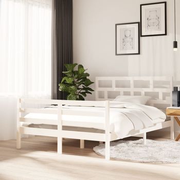 Cama Matrimonial | Cama Para Adultos | Estructura De Cama De Madera Maciza De Pino Blanco 140x200 Cm Cfw311360