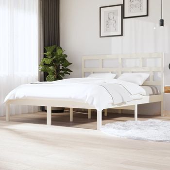 Cama Matrimonial | Cama Para Adultos | Estructura De Cama De Madera Maciza De Pino Blanco 160x200 Cm Cfw566025