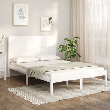 Cama Matrimonial | Cama Para Adultos | Estructura De Cama De Madera Maciza De Pino Blanco 160x200 Cm Cfw340801