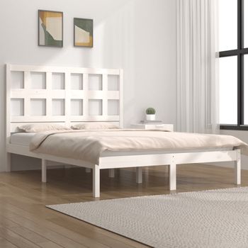 Cama Matrimonial | Cama Para Adultos | Estructura De Cama De Madera Maciza De Pino Blanco 160x200 Cm Cfw720400