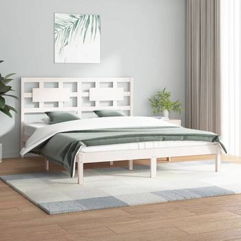 Cama Matrimonial | Cama Para Adultos | Estructura De Cama De Madera Maciza De Pino Blanco 160x200 Cm Cfw323168