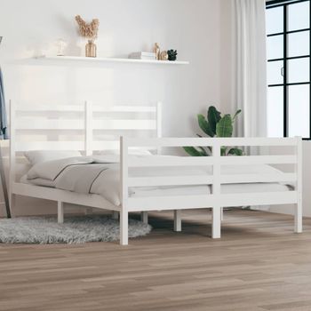 Cama Matrimonial | Cama Para Adultos | Estructura De Cama De Madera Maciza De Pino Blanco 160x200 Cm Cfw479365