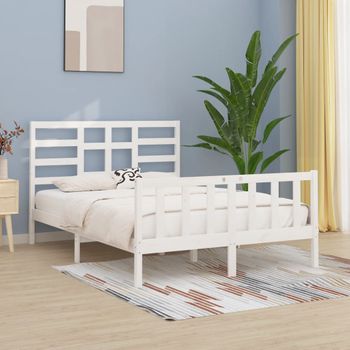 Cama Matrimonial | Cama Para Adultos | Estructura De Cama De Madera Maciza De Pino Blanco 160x200 Cm Cfw767664