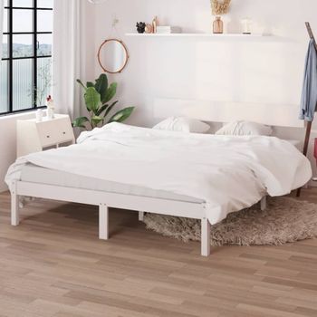 Cama Matrimonial | Cama Para Adultos | Estructura De Cama De Madera Maciza De Pino Blanco 160x200 Cm Cfw495808