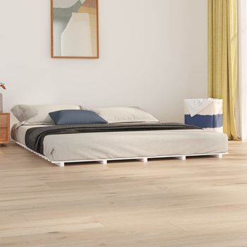 Cama Matrimonial | Cama Para Adultos | Estructura De Cama De Madera Maciza De Pino Blanco 200x200 Cm Cfw470529