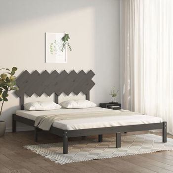 Cama Matrimonial | Cama Para Adultos | Estructura De Cama De Madera Maciza De Pino Gris 160x200 Cm Cfw657820