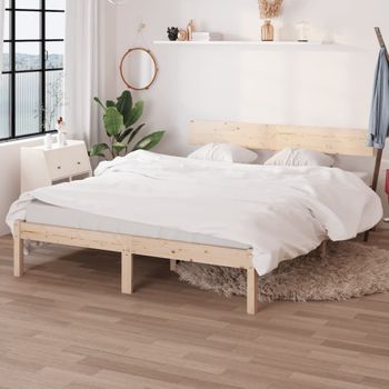 Cama Matrimonial | Cama Para Adultos | Estructura De Cama De Madera Maciza De Pino Gris 160x200 Cm Cfw384080