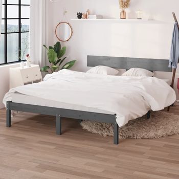 Cama Matrimonial | Cama Para Adultos | Estructura De Cama De Madera Maciza De Pino Gris 160x200 Cm Cfw973543