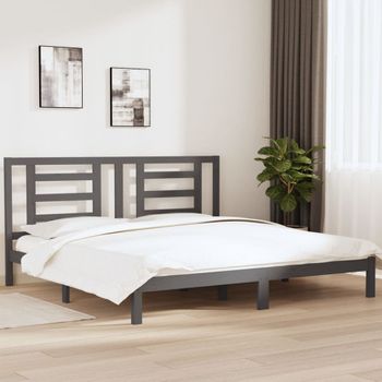 Cama Matrimonial | Cama Para Adultos | Estructura De Cama De Madera Maciza De Pino Gris 200x200 Cm Cfw435612