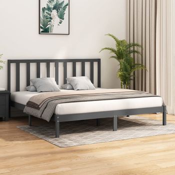 Cama Matrimonial | Cama Para Adultos | Estructura De Cama De Madera Maciza De Pino Gris 200x200 Cm Cfw400334