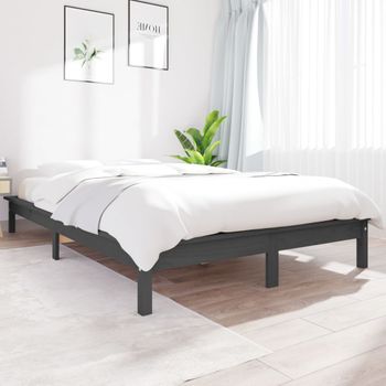 Cama Matrimonial | Cama Para Adultos | Estructura De Cama De Madera Maciza De Pino Gris 200x200 Cm Cfw633782