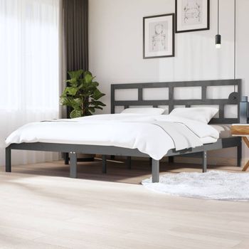 Cama Matrimonial | Cama Para Adultos | Estructura De Cama De Madera Maciza De Pino Gris 200x200 Cm Cfw844601