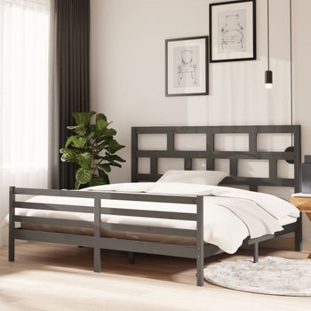 Cama Matrimonial | Cama Para Adultos | Estructura De Cama De Madera Maciza De Pino Gris 200x200 Cm Cfw270839