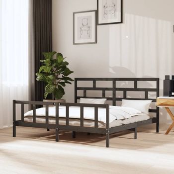 Cama Matrimonial | Cama Para Adultos | Estructura De Cama De Madera Maciza De Pino Gris 200x200 Cm Cfw757505