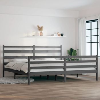 Cama Matrimonial | Cama Para Adultos | Estructura De Cama De Madera Maciza De Pino Gris 200x200 Cm Cfw358786