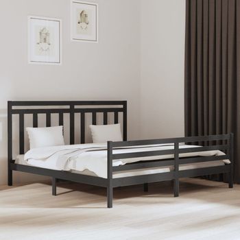 Cama Matrimonial | Cama Para Adultos | Estructura De Cama De Madera Maciza De Pino Gris 200x200 Cm Cfw364797