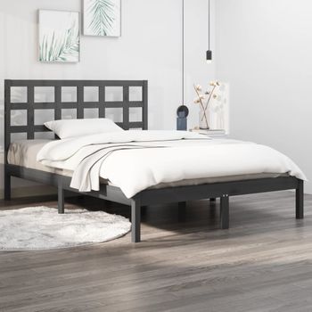 Cama Matrimonial | Cama Para Adultos | Estructura De Cama De Madera Maciza De Pino Gris 200x200 Cm Cfw711146