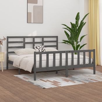 Cama Matrimonial | Cama Para Adultos | Estructura De Cama De Madera Maciza De Pino Gris 200x200 Cm Cfw289226