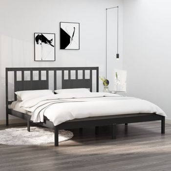 Cama Matrimonial | Cama Para Adultos | Estructura De Cama De Madera Maciza De Pino Gris 200x200 Cm Cfw261898