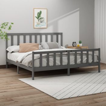 Cama Matrimonial | Cama Para Adultos | Estructura De Cama De Madera Maciza De Pino Gris 200x200 Cm Cfw989695