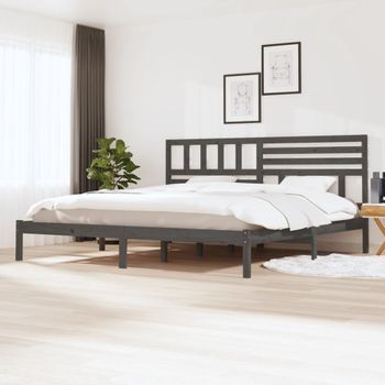 Cama Matrimonial | Cama Para Adultos | Estructura De Cama De Madera Maciza De Pino Gris 200x200 Cm Cfw867832