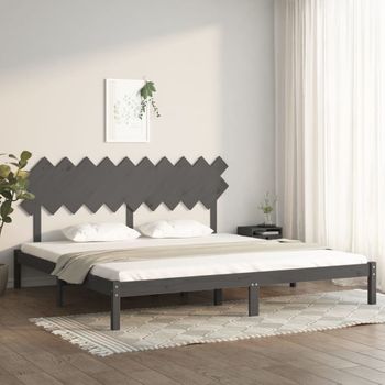 Cama Matrimonial | Cama Para Adultos | Estructura De Cama De Madera Maciza De Pino Gris 200x200 Cm Cfw609003