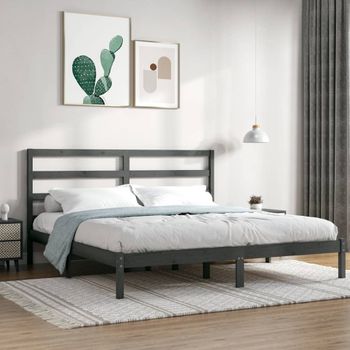 Cama Matrimonial | Cama Para Adultos | Estructura De Cama De Madera Maciza De Pino Gris 200x200 Cm Cfw955551